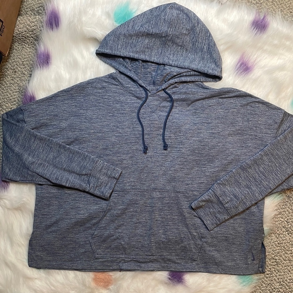 NIKE Blue Hooded Long Sleeve‎ Cropped Shirt